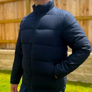 Men’s Navy Down Wool Puffer Jacket Large Light Use